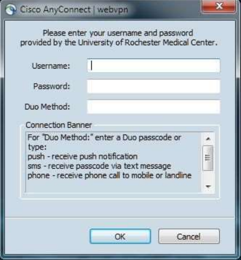 URMC VPN AnyConnect Authentication