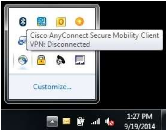 Cisco AnyConnect Secure Mobility Client Taskbar