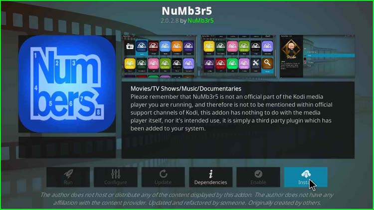 Install NuMb3r5 Kodi Addon