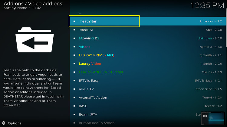 Death star kodi addon step3