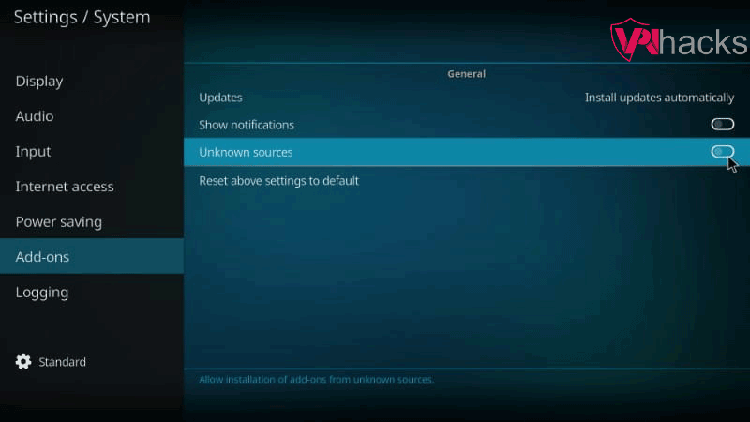 enable unknown sources on Kodi