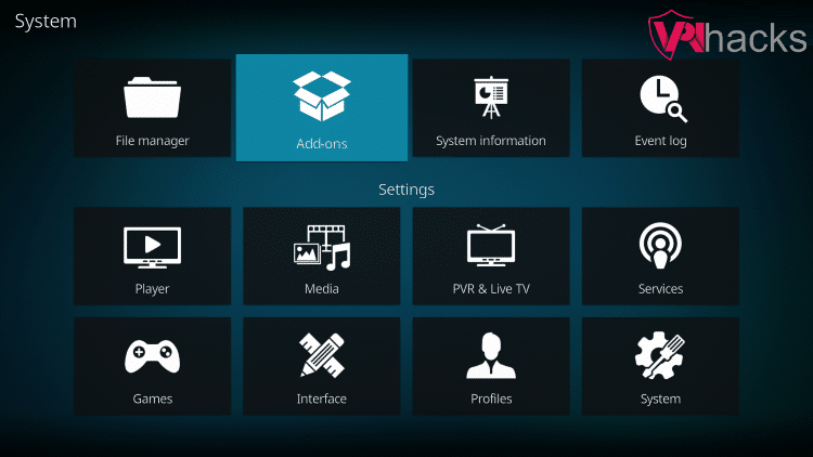 addons icon on Kodi