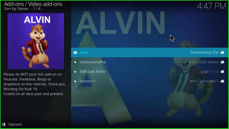 Downloading Alvin Kodi Addon