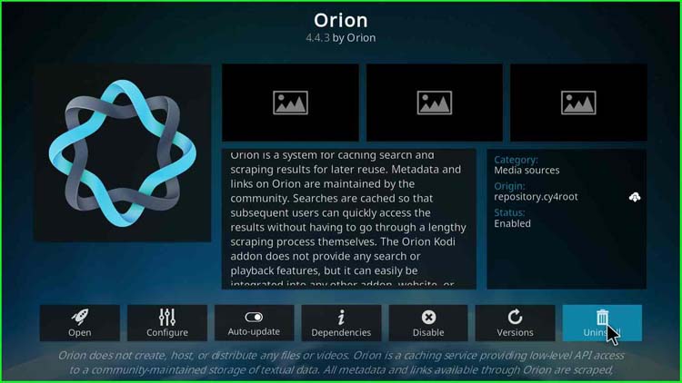 Orion uninstall