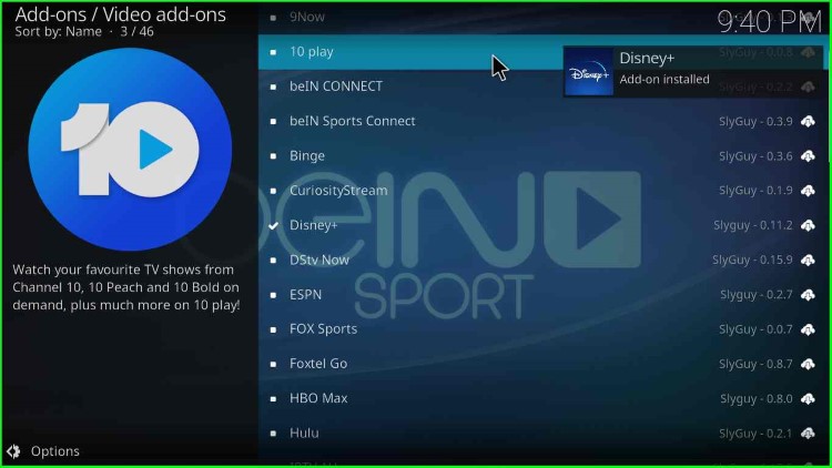 Disney Plus Add-on Installed