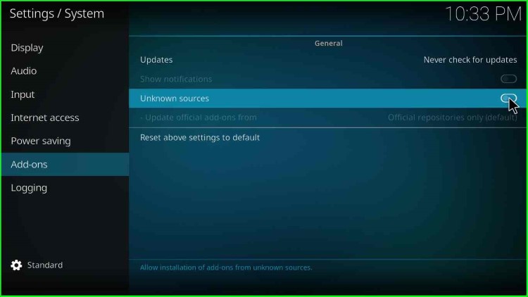 Enable Unknown Sources to Install HBO Max Kodi Addon