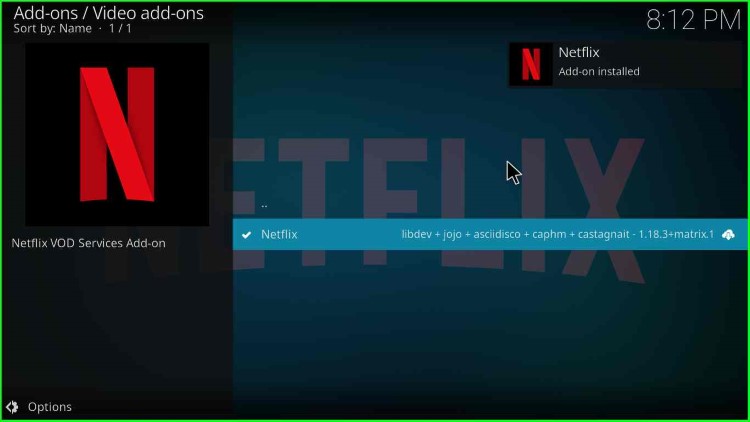 Netflix Add-on Installed