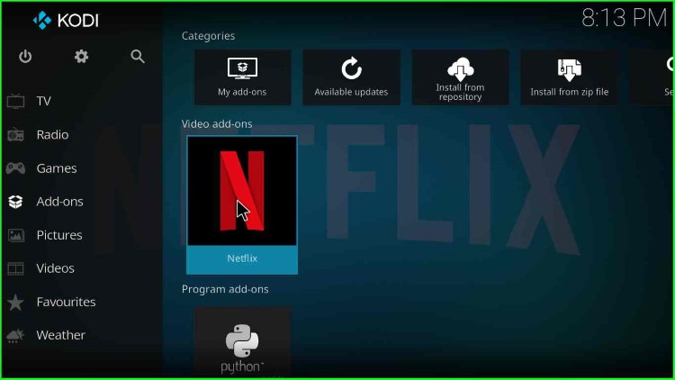 Netflix Icon on Kodi