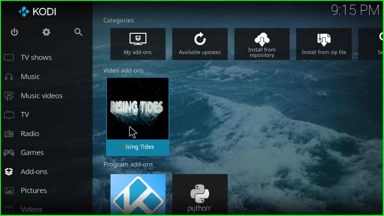 Use Rising Tides Kodi Addon