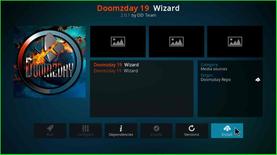 Press Install to Doomzday Wizard