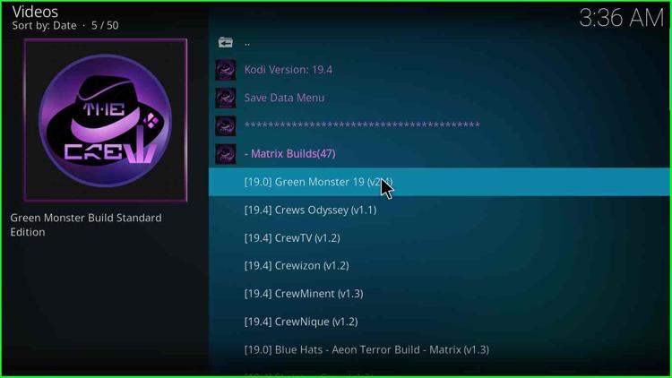 Choose Green Monster Kodi Build version