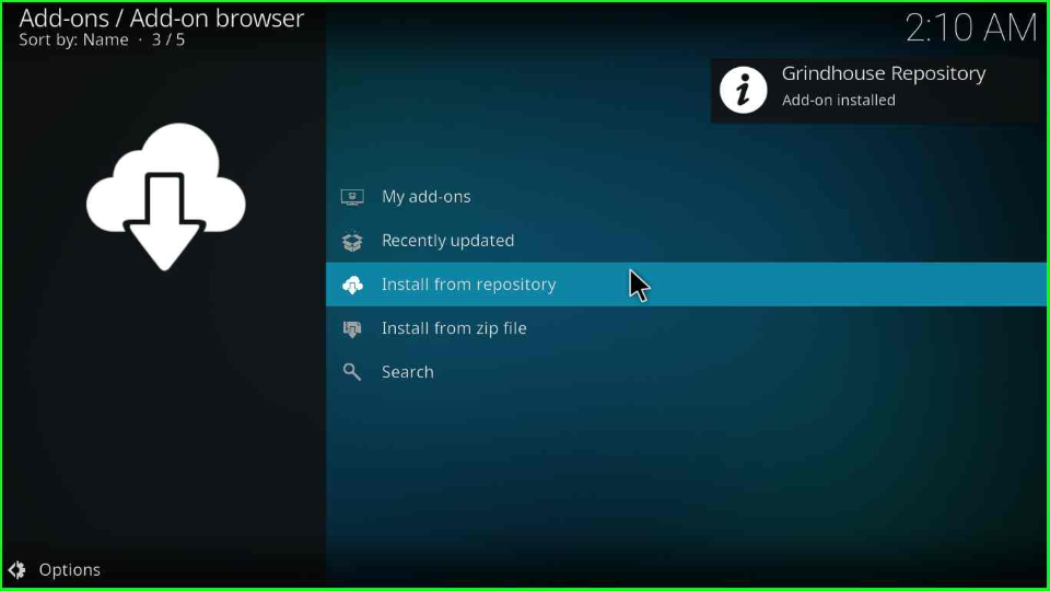 Select Install from grindhouse repository