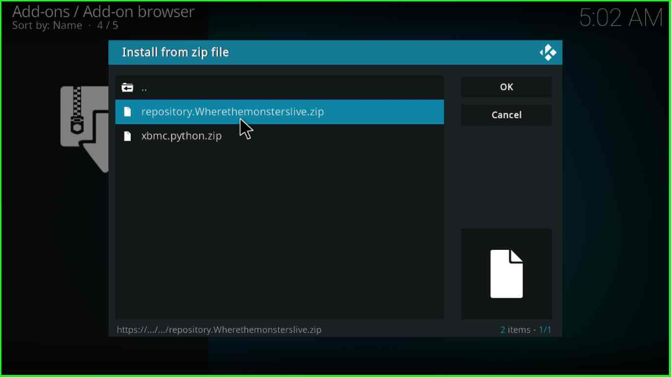 Tap on repository.Wherethemonsterslive.zip file