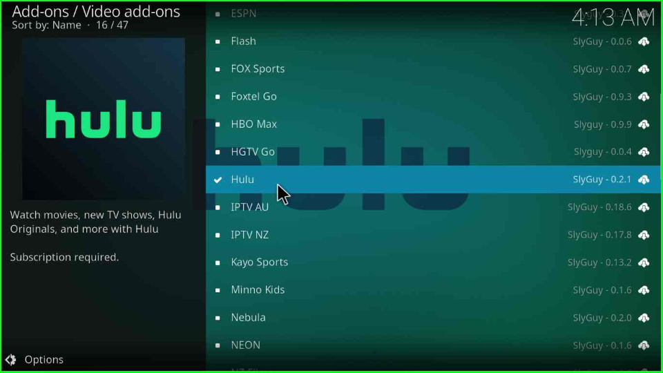 Select Hulu addon