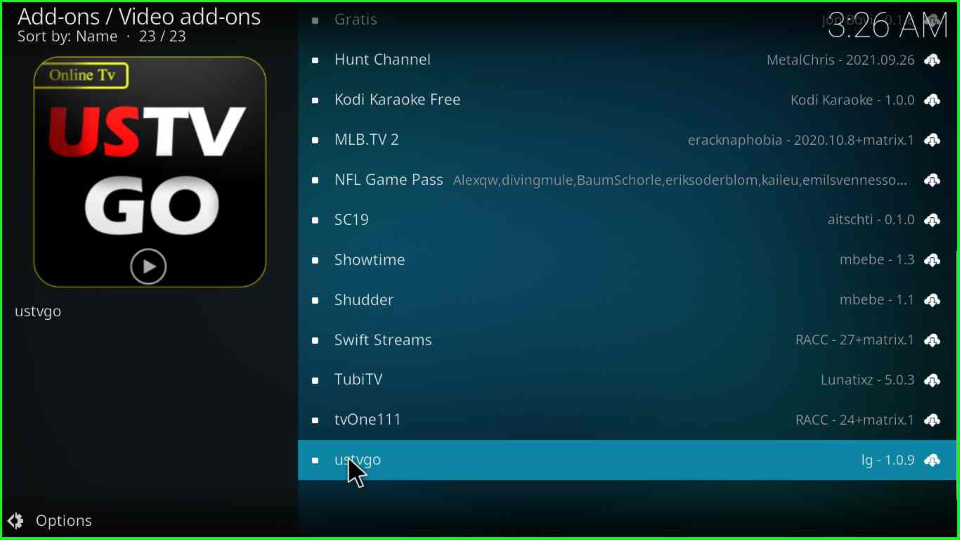 Select USTVGO addon