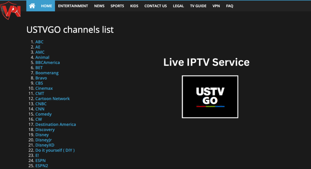 USTVGO Channel List