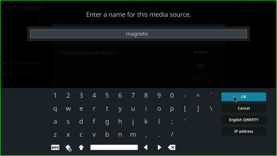 Give source name magnetic and click OK