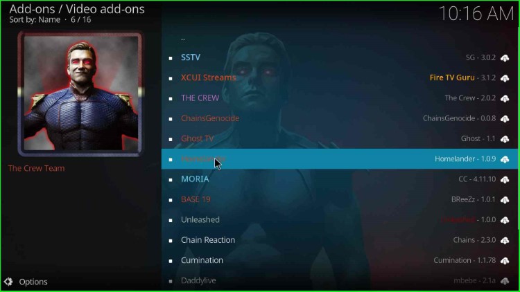 Click on Homelander addon