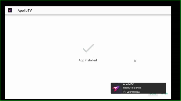 Apollo TV installation message appears