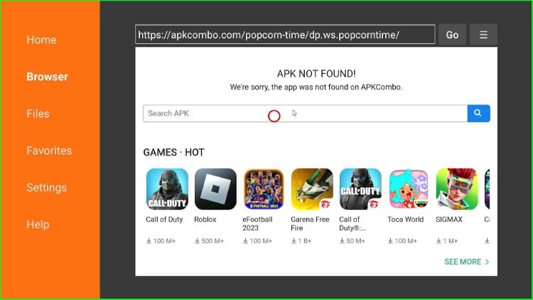 Click on Search APK