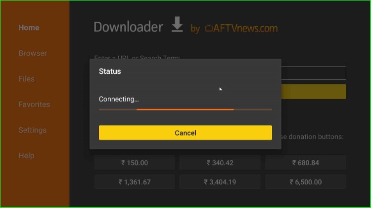 Downloader code starts connecting with TeaTV URL