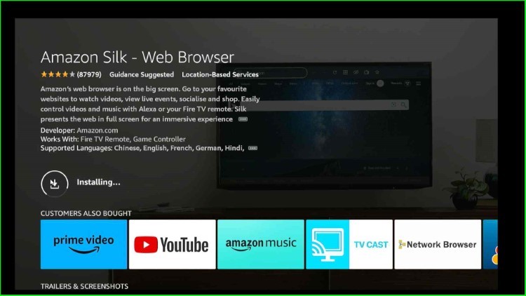 Silk Browser Installation starts