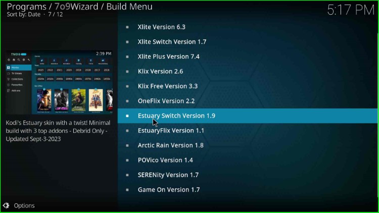 Click on Estuary Switch Build