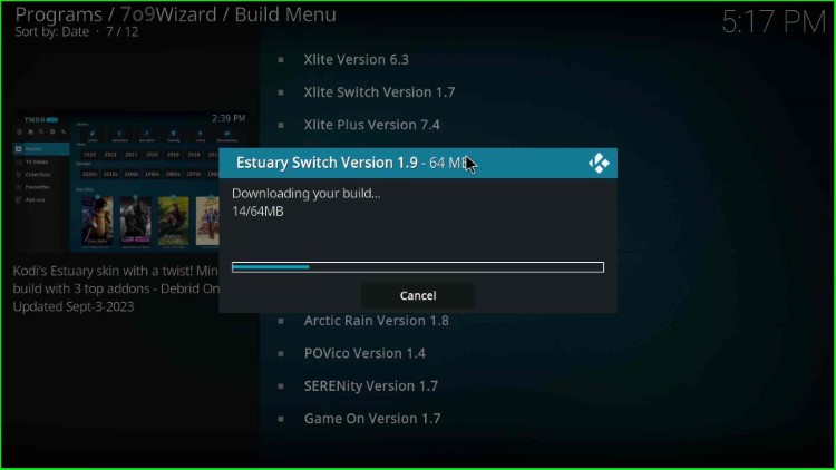 Estuary Switch Build starts downloading