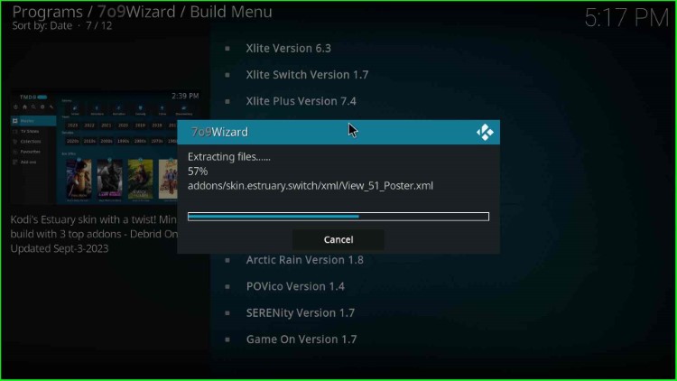 Wait for extracting files of 7o9 Wizard