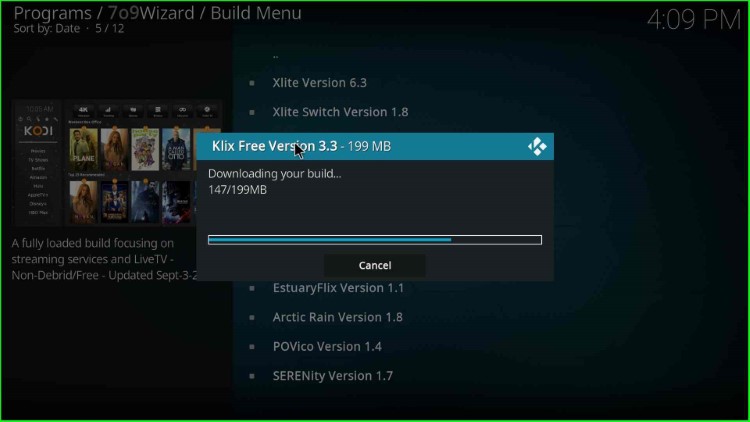 Wait for the downloading of Klix Free Build