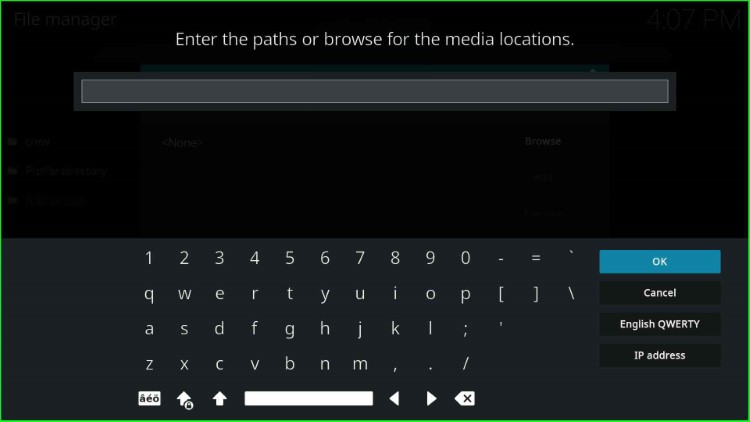 Click on Enter the path for media location