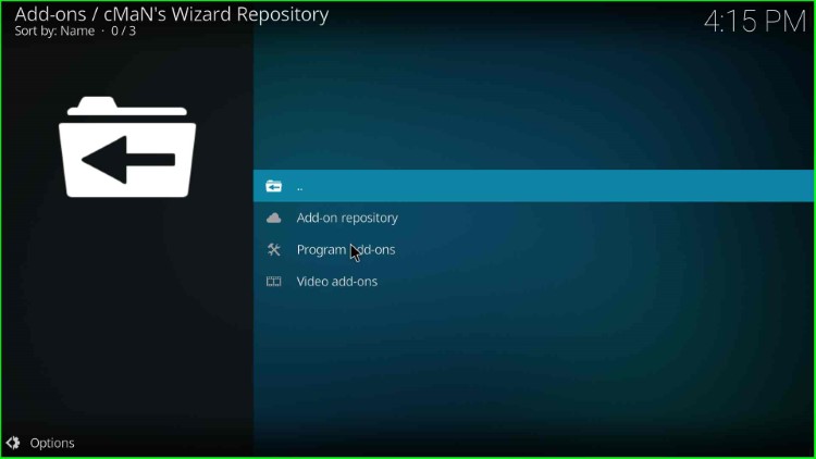 Open Program add-ons