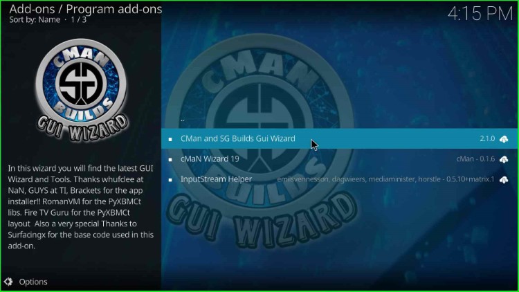 Choose CMan and SG Builds Gui Wizard