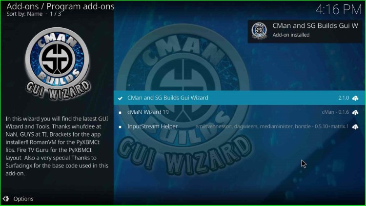 Select the CMan and SG Builds Gui Wizard