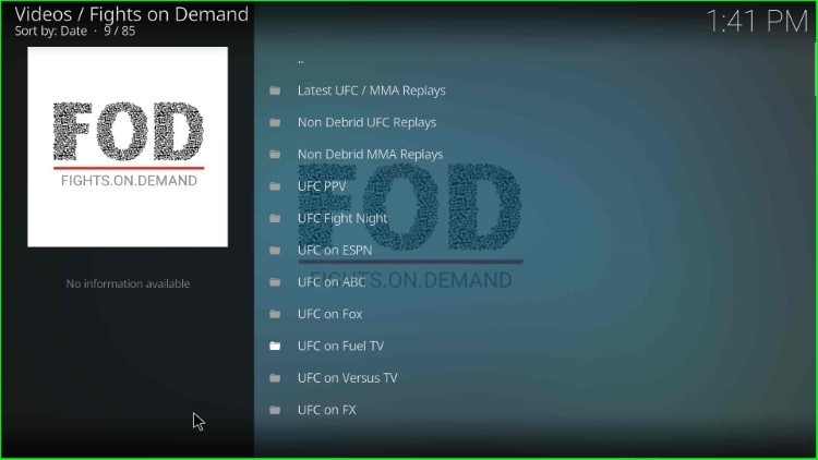 Fights on Demand addon appears with different categories