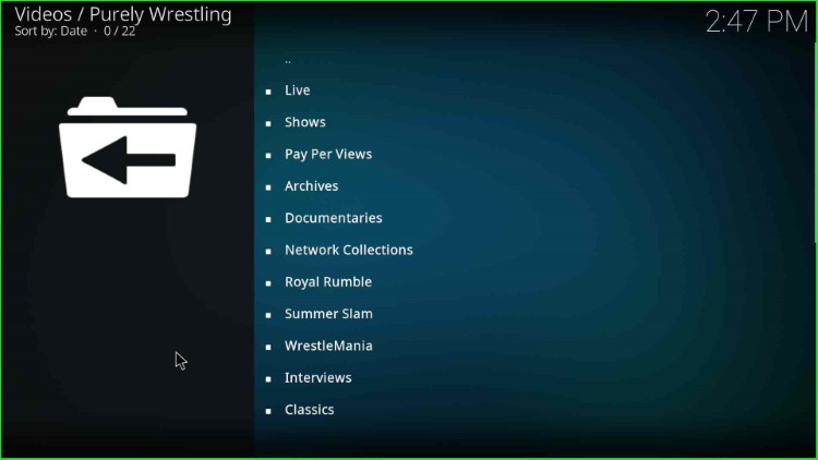 Purely Wrestling addon screen appears