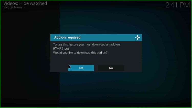 Click Yes to download the addon