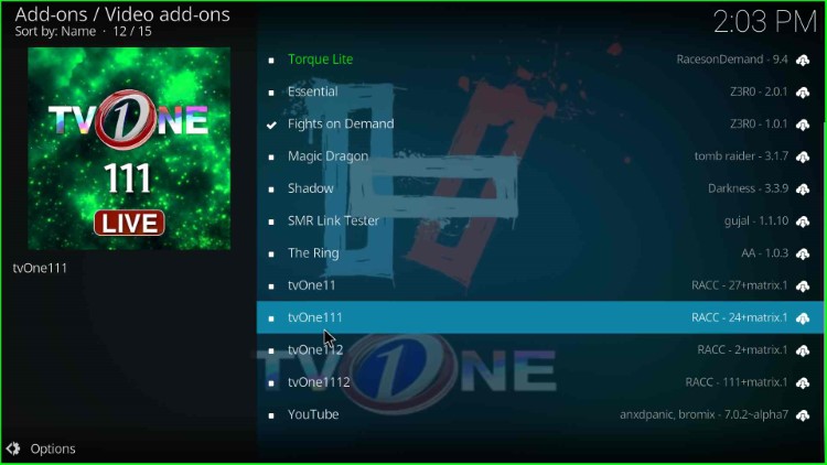 Click on tvone111 addon