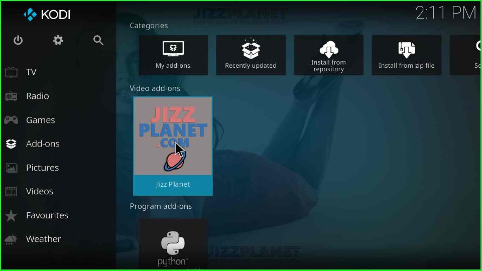 You can see Jizz Planet addon on Kodi screen