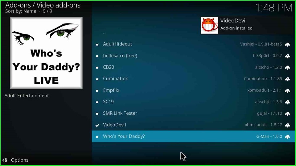 Wait for the VideoDevil addon installation