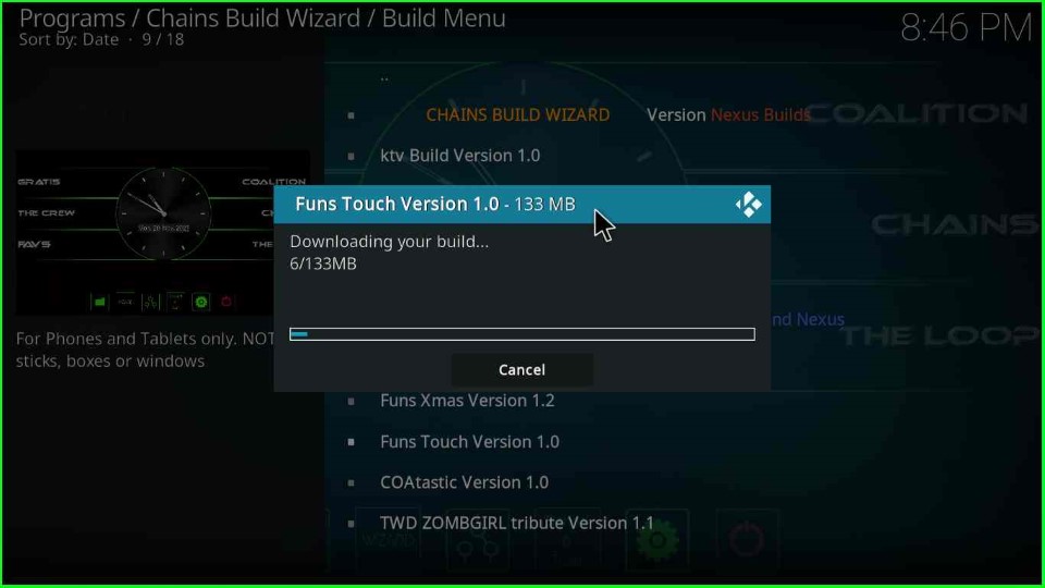 Wait for downloading of the Funs Touch Build