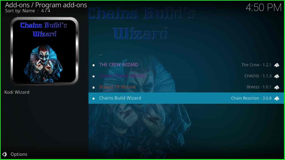 Select the Chains Build Wizard