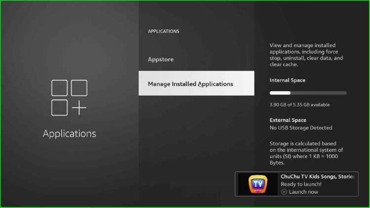 Choose Manage Installed Applications