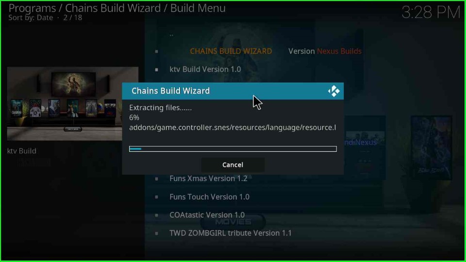 Wait for the extracting files of KTV Build