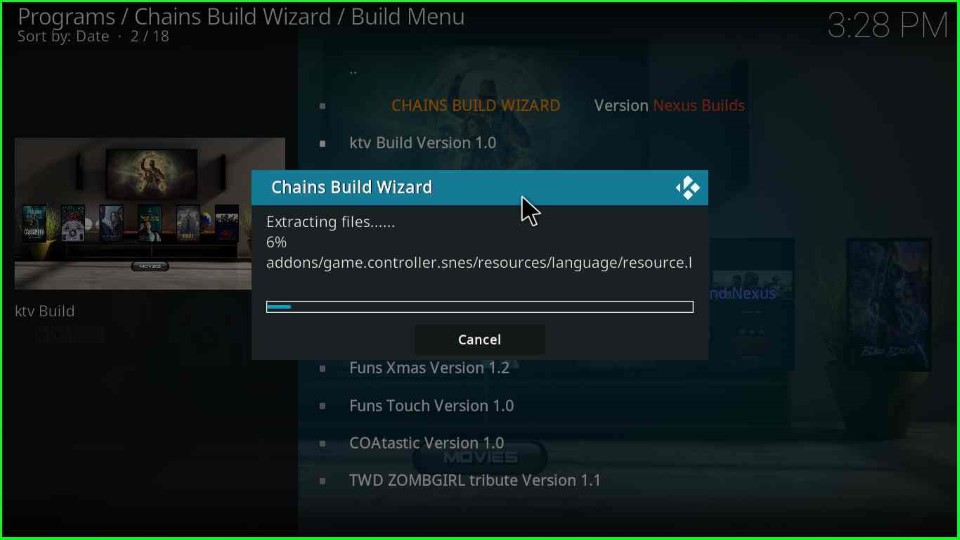 Wait for the extracting files of KTV Build