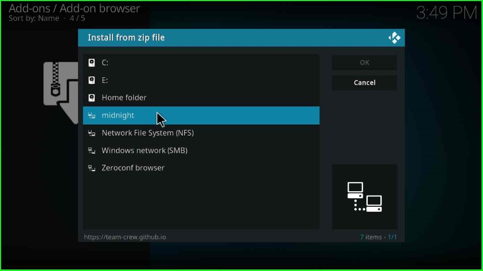 Select midnight source file