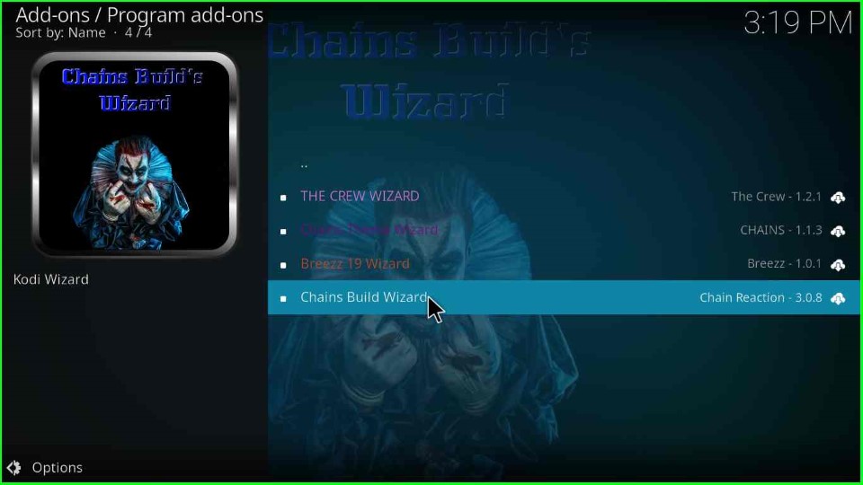 Click on Chains Build Wizard