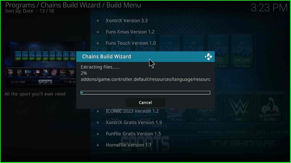 Wait for extracting files of Sports Plus Build