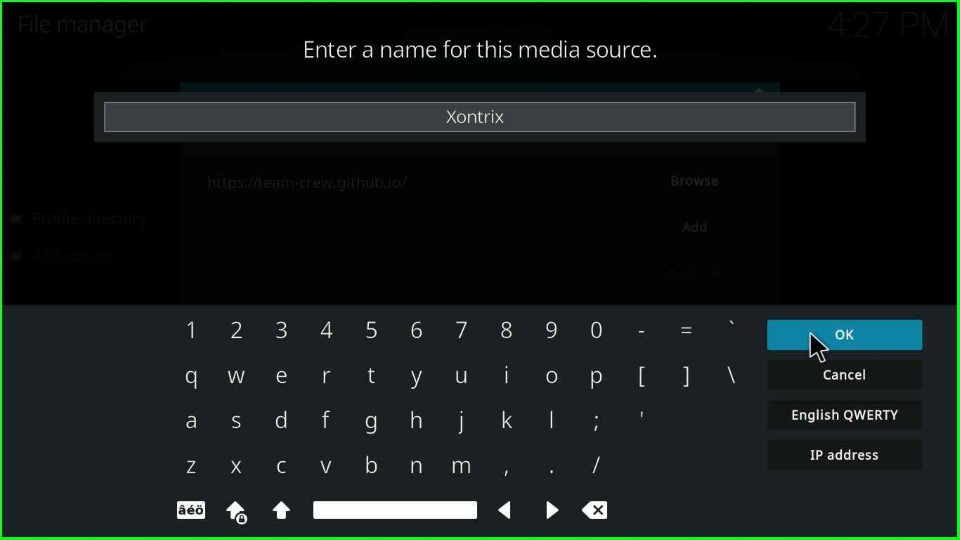Enter the source name Xontrix