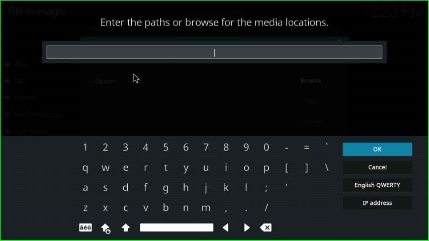 Enter media path page appears
